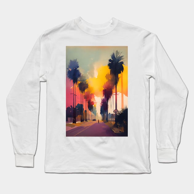 California Colorful Watercolor Paint Long Sleeve T-Shirt by jetartdesign